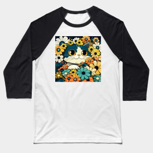 Cat And Beautiful Flowers For Cat Lover Baseball T-Shirt